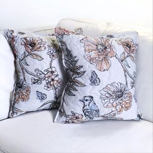 Homecrafted Floral Print Quilted Pillow Set    Floral / Birds / Butterflies